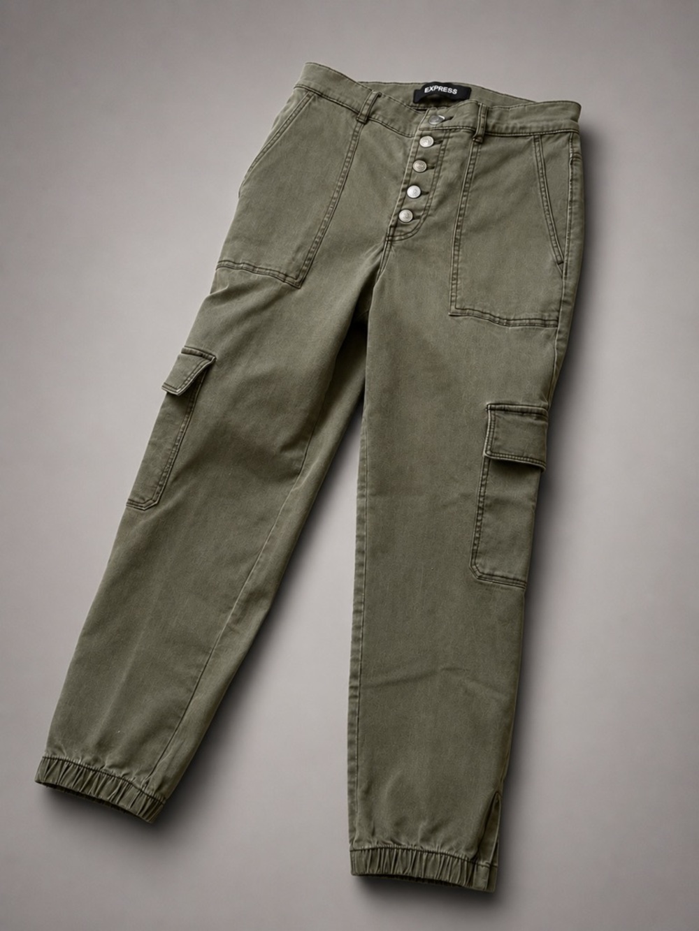 Express Women’s Olive Cargo Pants with Button-Fly